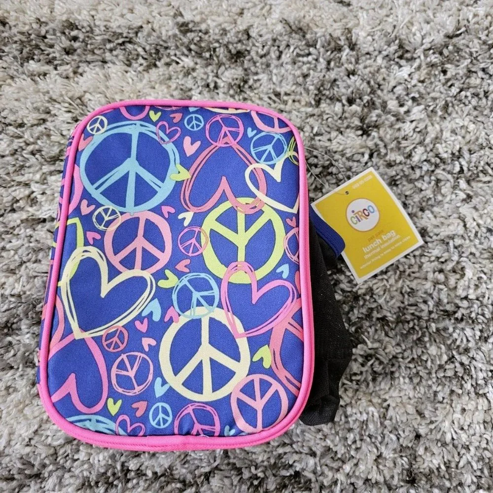 Circo Pet Pals Hearts Peace Sign Insulated Lunch Box Bag Kids School Toddler NWT